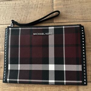 Michael Kors Men's Black and Red Plaid Large Wristlet
